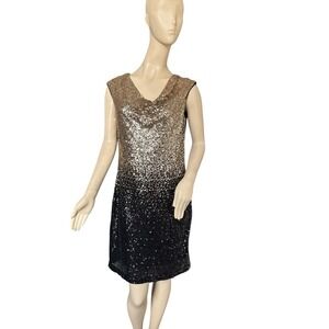 Maia Ombre Sequin Sheath Dress Sz 8 Black Gold Party Cocktail NYE Sleeveless EUC